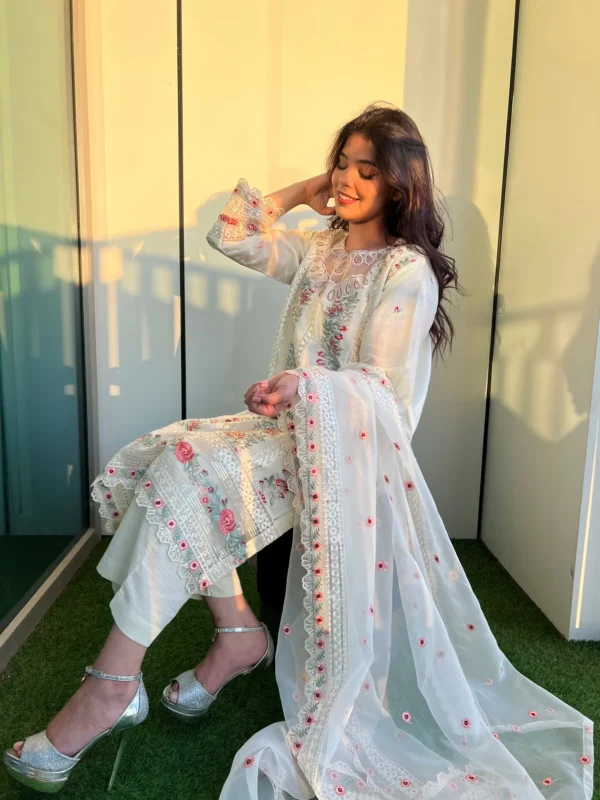 3‑Piece Sequined Embroidered Lawn Suit