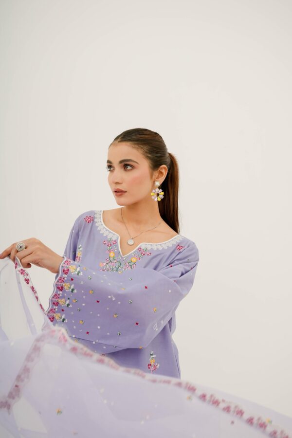Eilara Purple Embroidered Lawn Suit with Dupatta For Women - Image 2