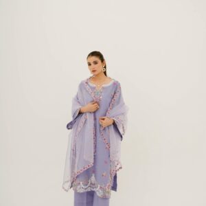 Eilara Purple Embroidered Lawn Suit with Embroidered Dupatta