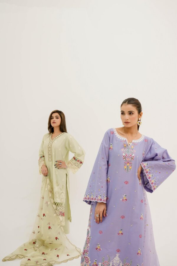 Eilara Purple Embroidered Lawn Suit with Dupatta For Women - Image 3