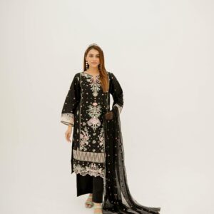 3-Piece Embroidered Lawn Suit – Black