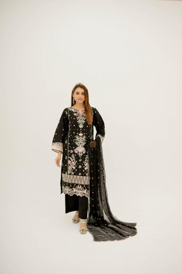 3-Piece Embroidered Lawn Suit – Black